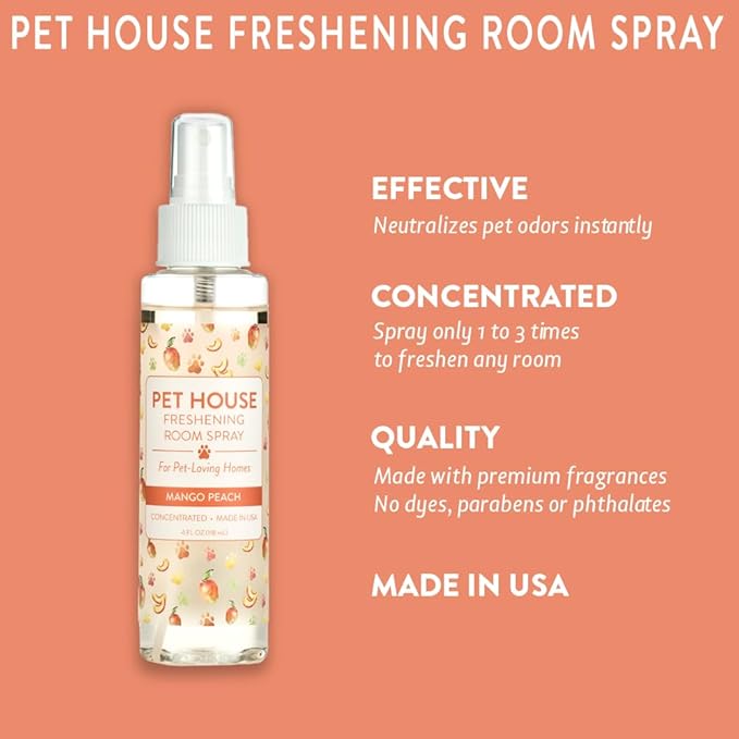 One Fur All Pet Air Freshener 4 OZ Concentrated Room Spray for Pet Odor, Mango Peach, Pack of 1