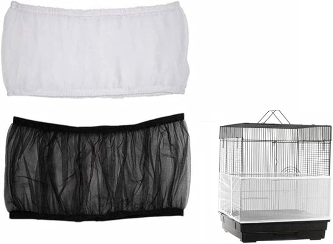 ISMARTEN Bird Cage Seed Catcher (2 Pack), Airy Gauze Bird Cage Cover Seeds Guard Dust-Proof Universal Birdcage Accessories Mesh Net Cover (Black + White, S)