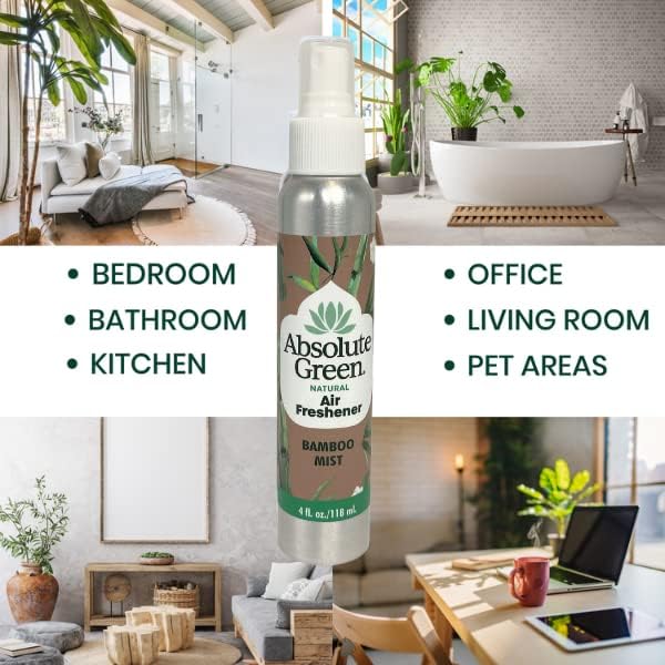 Absolute Green Air Freshener Room Spray, Non-Toxic, Cover Odors, Safe around Kids + Pets, Natural Bamboo Mist Scent 4oz (2 Pack)