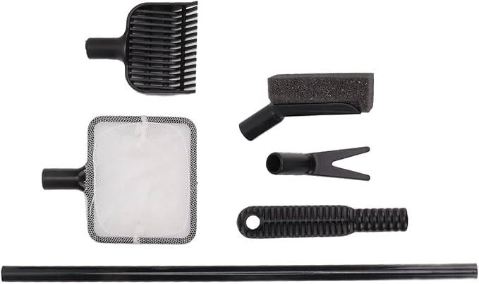 Fish Tank Cleaning Brush 4 in 1 Long Handle Aquarium Cleaning Kit Easy to Use Convenient for Mini Glass Tank with Extension Rod Gravel Rake Water Grass Clip Fishing Net