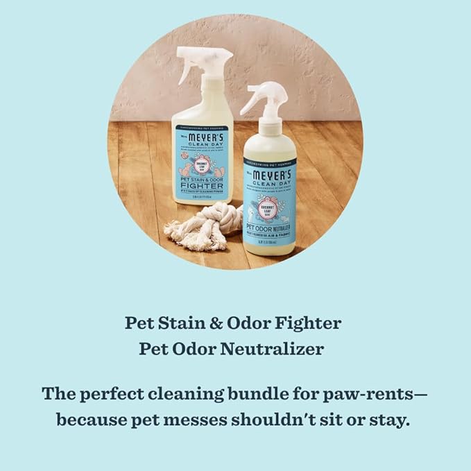 Mrs. MEYER'S Clean Day Pet Cleaning Kit, includes Pet Stain & Odor Fighter 28oz and Odor Neutralizer 28oz, Coconut Leaf