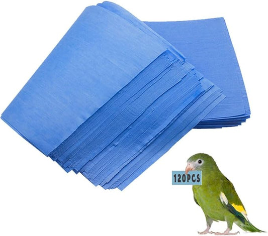 120 Pieces Bird Cage Liners-11'' X 17''Disposable Non-Woven Bird Cage Paper Liners Precut Absorbent Fecal Tray Cages Cushion Pad Mat Cuttable Pet Animal Cages Cushion for Parrot (Blue)