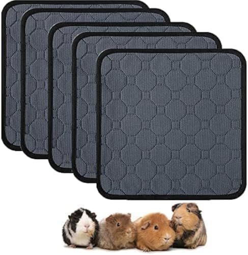 Guinea Pig Cage Liners, 5 Pack 12'' X 12'' Washable Guinea Pig Pee Pads, Non Slip Reusable Super Absorbent Guinea Pig Training Mat Bedding Fleece for Small Animals Hamster Rabbit Chinchilla Rat