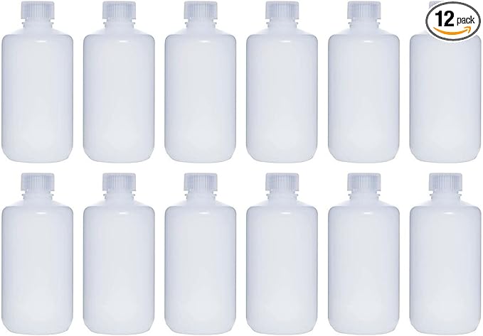 250ML 8OZ Nature Narrow Mouth HDPE Plastic Reagent Bottles with Caps Pack of 12