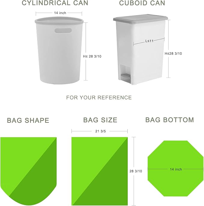 Inwaysin Medium Compostable Trash Bags - 8 Gallon, 30L (Clear Green, 20 Count Pack of 5) - Budget-Friendly Replacement for Simple Human H/J/G Trash Bags