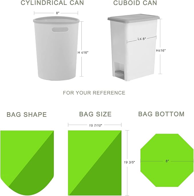 2-2.6 Gallon Trash Bags, Inwaysin Bathroom Garbage Bags, Biodegradable Small Trash Bags, Size Expanded, Clear Green, 10L, 100Bags