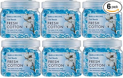 SMELLS BEGONE Odor Eliminator Gel Beads - 12 oz, Pack of 6 - Eliminates Odor in Bathrooms, Cars, Boats, RVs & Pet Areas - Air Freshener - Made with Essential Oils - Fresh Cotton Scent