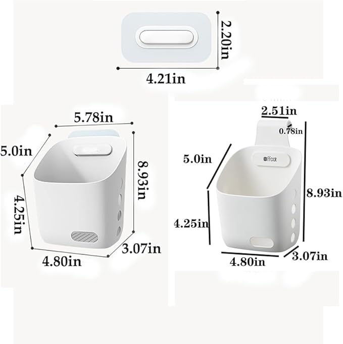 LeleCAT Plastic Hanging Basket Kitchen Storage organizer, Basket with Detachable hook, Hang it behind a door or on a railing, Over the Cabinet Door (Light White, Small) 2pack