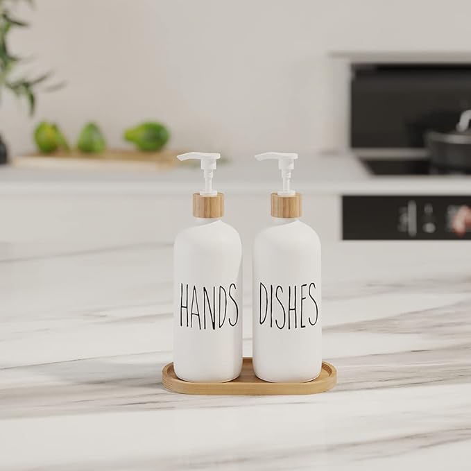 Dish Soap Dispenser for Kitchen Sink.Glass Hand Soap Dispenser, Modern Farmhouse Decor for Bathroom,Kitchen Sink Decor