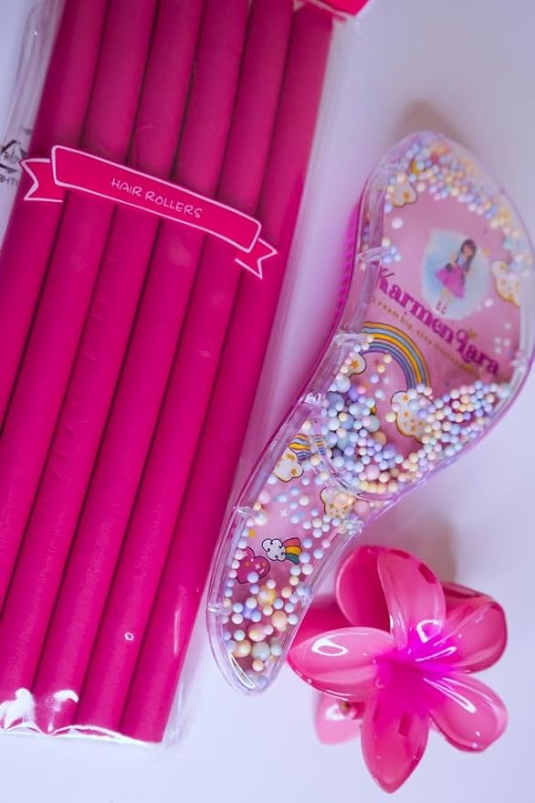 Detangling Brush for Girls 7 Pack - Brush for Straight, Curly, Wet or Dry Hair - Rainbow Design with Curlers - Flower Clip Attachment - Gentle Pull-Free for Long Fine Hair - 7.5¨