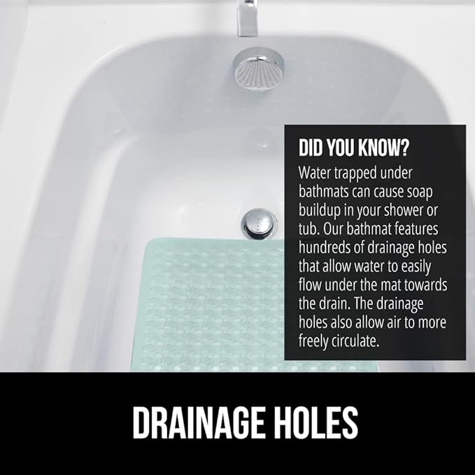 GORILLA GRIP Patented Bath Tub Shower Mat, Machine Washable Bathtub Floor Liner Mats, Suction Cups and Drain Holes to Keep Tubs Clean, Soft on Feet, Bathroom Essentials, 35x16 Inch, Mint Opaque
