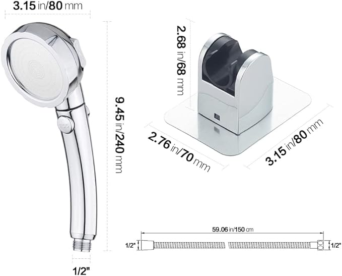 KAIYING Drill-Free High Pressure Handheld Shower Head with ON/OFF Pause Switch 3 Spray Modes Water Saving Showerhead, Detachable Puppy Shower Accessories (M:Shower Head (Chrome)+Bracket+Hose)