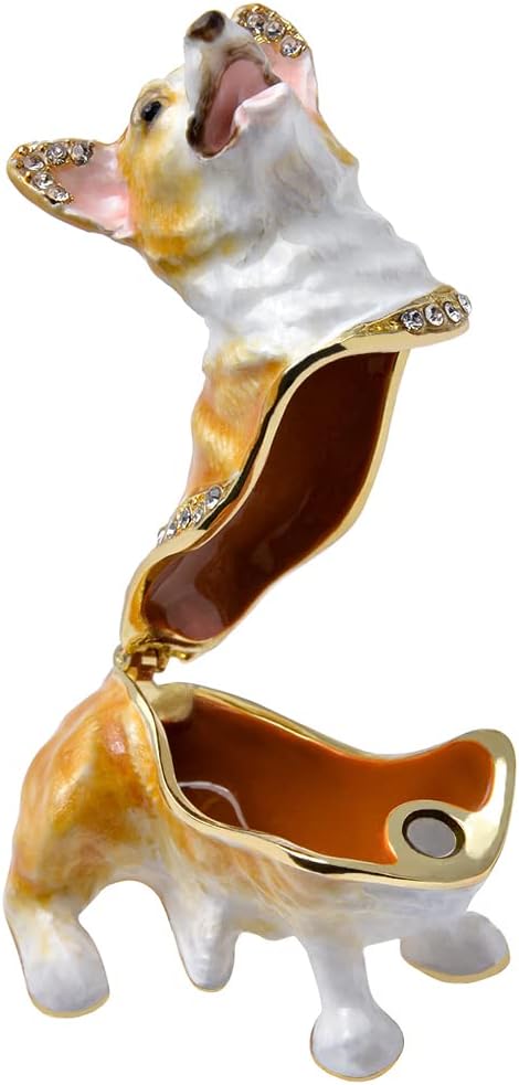 Corgi Trinket Box with Golden Crystal Enamel Design, Elegant Home Decor & Unique Gift for Dog Lovers, Pet Owners, or Special Occasion