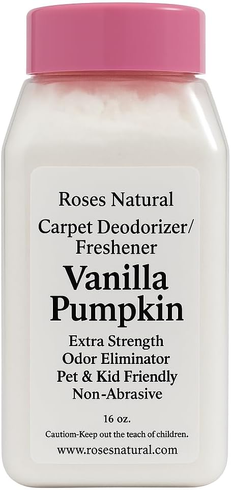 Carpet Deodorizer Powder – Vanilla Pumpkin Scent, Extra Strength Odor Eliminator, Pet & Kid Friendly, Non-Toxic, 16 oz