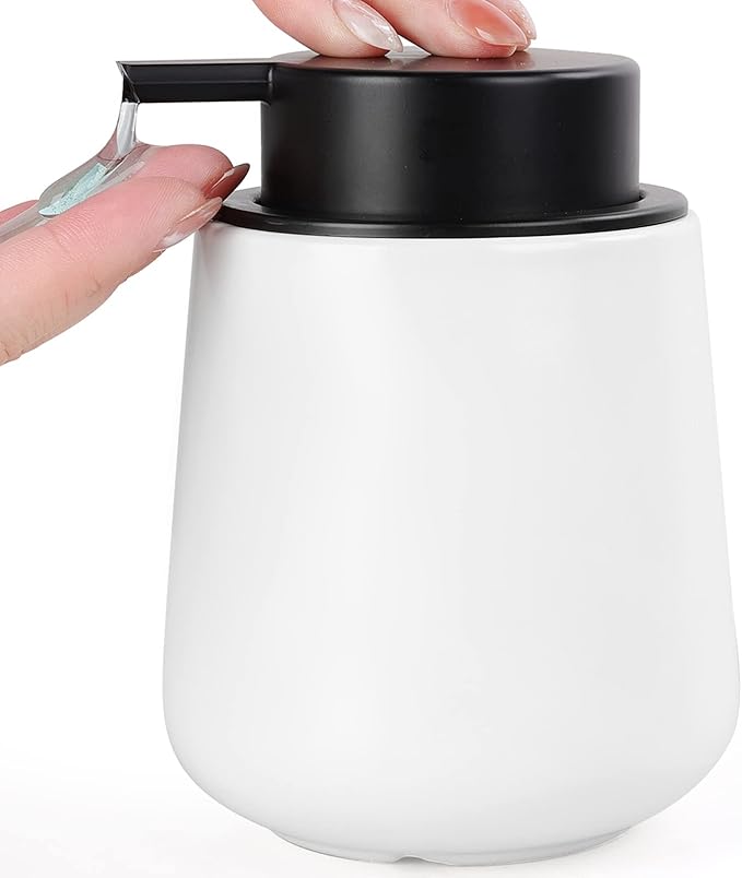 Bosilunlife Liquid Soap Dispenser - 12Oz Lotion Dispenser with Pump Matte White Ceramic Soap Dispenser Bathroom Dish Hand Wash Dispenser for Kitchen Pump Dispenser