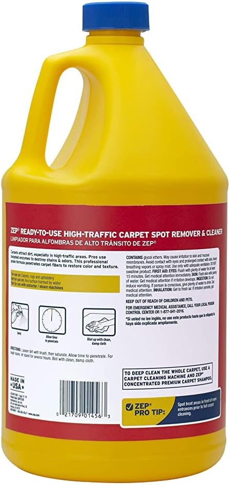 Zep High Traffic Carpet Cleaner - 1 Gallon (Case of 2) ZUHTC128 - Penetrating Formula Removes Deep Stains; Making High-Traffic Areas Look New Again