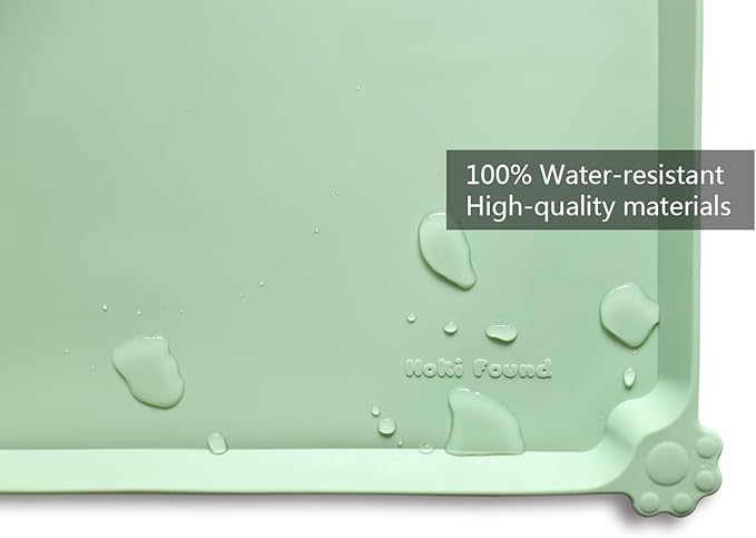 Hoki Found XX-Large Silicone Pet Food Mats Tray - Non Slip Pet Bowl Mats Placemat - Dog Cat Feeding Mat - Waterproof Dog Cat Food Mats -Pet Water Mats for Carpet - Jade