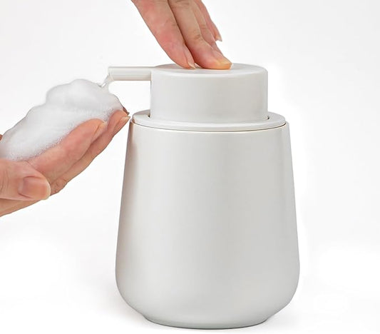 Soap Dispenser, Ceramic Foaming Soap Dispenser with Easy-to-Press Pump for Bathroom (White Foam Dispenser)