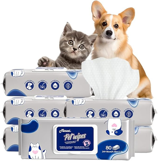 MIOSSZI Pet Cleaning Deodorizing Wipes for Dogs & Cats Pet No-Rinse Grooming Wipes Hypoallergenic Disposable Pet Bathing Wipes Hydrating & Nourish Fur Dog Cleaning Wipes for Paw, Butt, Body 480 pcs