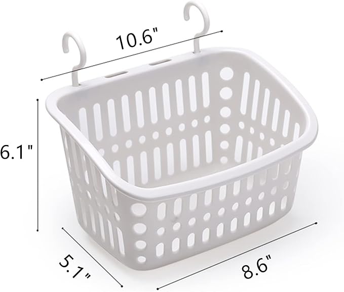 3PCS Plastic Hanging Baskets for Shower, Hanging Basket Organizer with Hooks, Rectangle 10.6Inches Small Hanging Storage Basket (Grey)