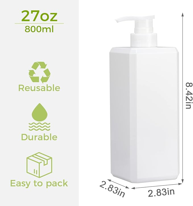 Suream Shampoo and Conditioner Dispenser Set - 27oz Plastic Empty Bottle with 4PCS Lables, Reusable Countertop Soap Organizer for Shower Gel, Hand Wash, Lotion, Massage Oil