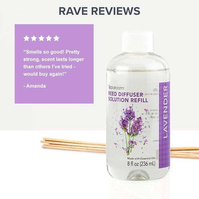 SpaRoom Reed Diffuser Oil Refill – Lavender Scent, 8oz Bottle for Home Fragrance, Calming and Relaxing Blend for Bedroom, Bathroom, or Office, Long Lasting Air Freshener, Aromatherapy Use