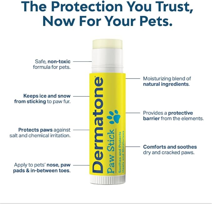 Dermatone Paw Stick for Dogs Stocking Stuffer | Natural Paw Balm for Cold, Heat, Salt, Sand & Snow | Moisturizing, Non-Toxic Paw Protector | Soothes, Repairs and Heals | 0.5oz Twist Stick