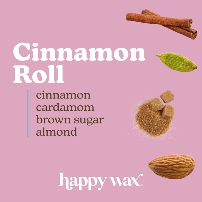 Happy Wax Cinnamon Roll All Natural Soy Wax 1 Wick Premium Scented Candle, Infused with Essential Oils, Long Lasting 30+ Hours of Burn Time