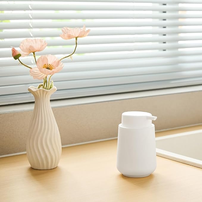 Matte Cream White Liquid Hand Soap Dispenser Plastic 11 oz - Modern Minimalist Style for Bathroom & Kitchen Countertop Refillable