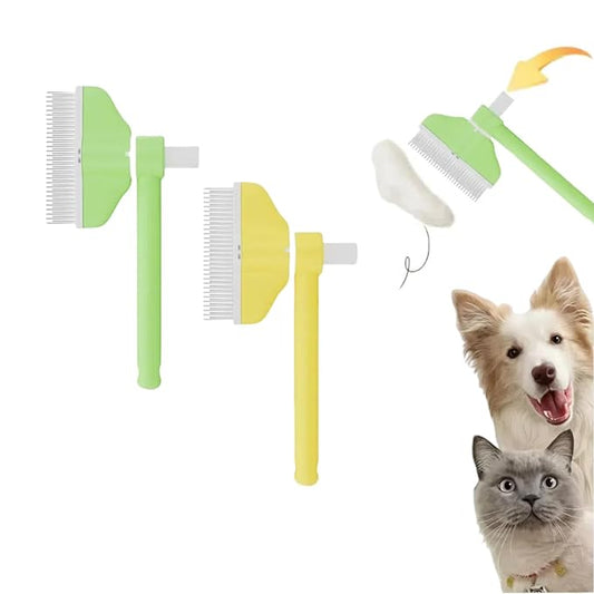 Cat Grooming Brush with 360° Rotating Head - Flea Comb & Hair Removal Brush for Indoor Cats, Anti-Static Stainless Steel Teeth & Ergonomic Grip Deshedding Care (Green and Yellow)