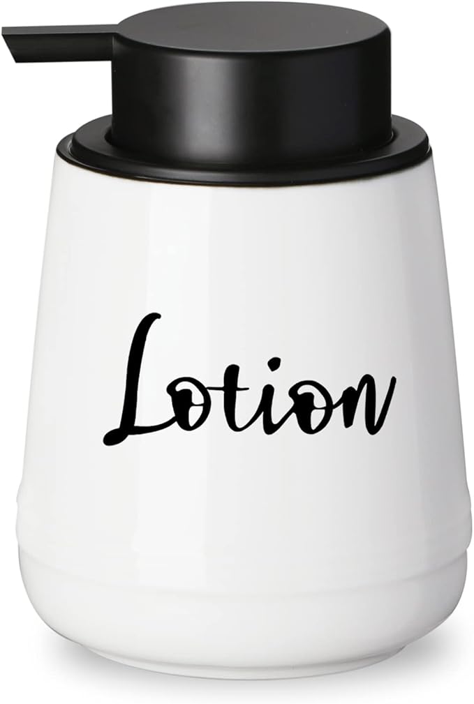 Bathroom Countertop Dispensers-Modern Ceramic Soap Lotion Dispenser Bottles, Hand Soap Dispenser for Bathroom, Dish Soap Dispenser for Kitchen, Easy-to-Press Pump (White, Labeled Lotion)