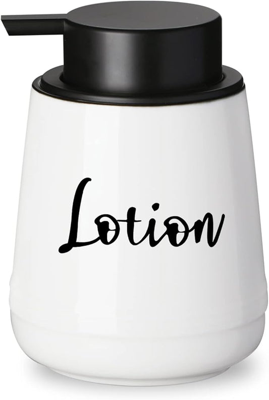 Bathroom Countertop Dispensers-Modern Ceramic Soap Lotion Dispenser Bottles, Hand Soap Dispenser for Bathroom, Dish Soap Dispenser for Kitchen, Easy-to-Press Pump (White, Labeled Lotion)