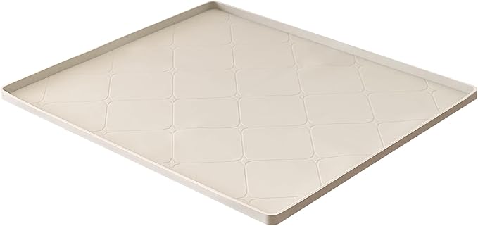 19" × 22" Under Sink Mats for Kitchen - Waterproof Under-Sink Organizers Sink Mat Protectors, Flexible Silicone Drip Tray Pet Food Mats Kitchen Bathroom Drawer Shelf and Cabinet Liner, Beige