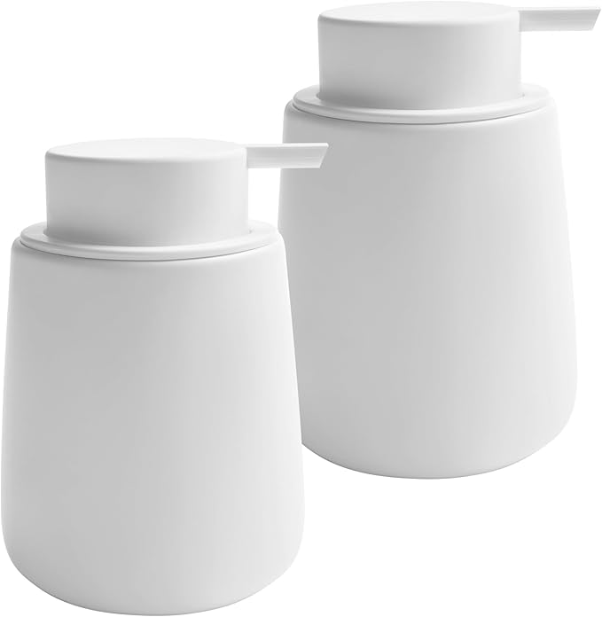 Soap Liquid Dispenser Ceramic with Easy-to-Press Pump Hand Liquid Dispenser for Shampoo Bathroom Kitchen 12 oz 2pcs