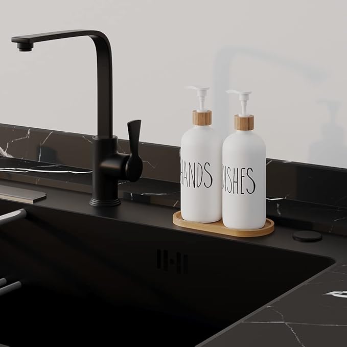 Dish Soap Dispenser for Kitchen Sink.Glass Hand Soap Dispenser, Modern Farmhouse Decor for Bathroom,Kitchen Sink Decor