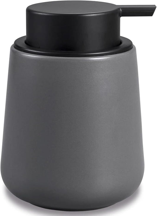 BosilunLife Grey Lotion Dispenser - Modern Ceramic Soap Dispenser Bathroom 12 oz Bottles Lotion Hand Pump Dispenser Black Pump Dish Liquid Dispenser for Kitchen Hand Wash Dispenser