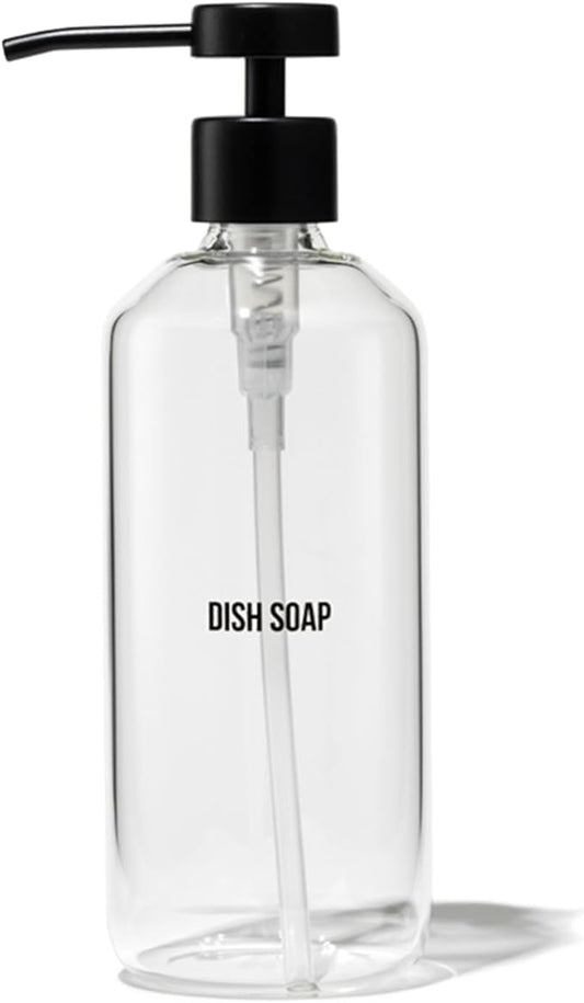 Public Goods Glass Dish Soap Dispenser Pump for Kitchen Sink | Liquid Dish Soap Refill Bottle | Made with Clear Borosilicate Glass and Black Stainless Steel | 16 Oz Dispenser
