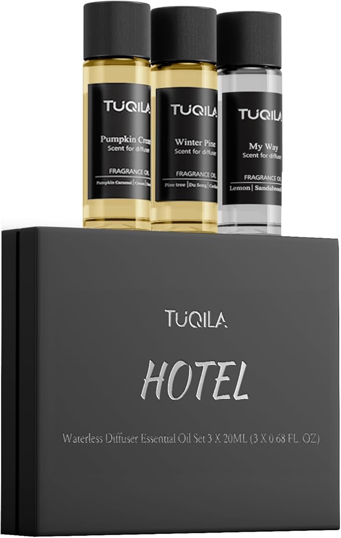 Hotel Luxury Essential Oil Set (3x20mL) – Scent Aromatherapy Oils for Diffusers – My Way, Pumpkin Cream, Winter Pine Scents –Idea for Home, Car, Hotel & Office – Long Lasting Fragrance