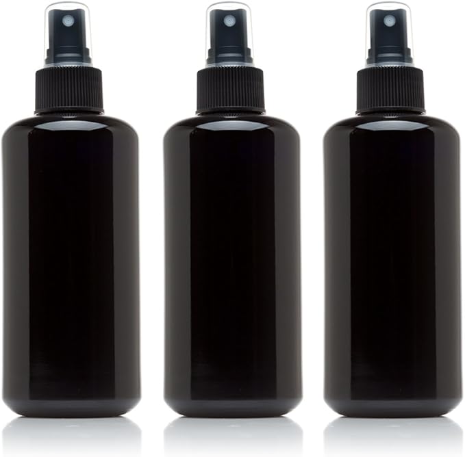 Infinity Jars 200 Ml (6.7 fl oz) Black Ultraviolet Glass Fine Mist Spray Bottle Cleaning Products Refillable Containers Homemade Perfume Blends Room, Sprays Bath Beauty Hair, Screw Top Bottles 3-Pack