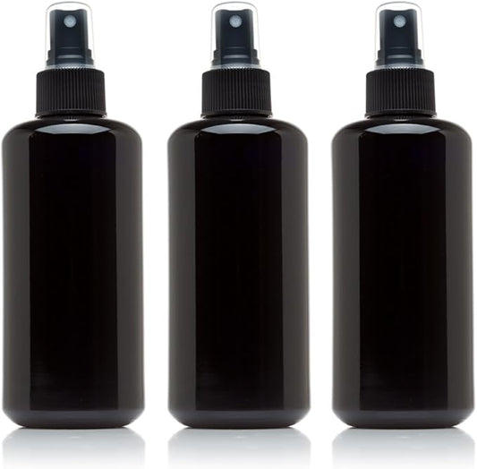 Infinity Jars 200 Ml (6.7 fl oz) Black Ultraviolet Glass Fine Mist Spray Bottle Cleaning Products Refillable Containers Homemade Perfume Blends Room, Sprays Bath Beauty Hair, Screw Top Bottles 3-Pack