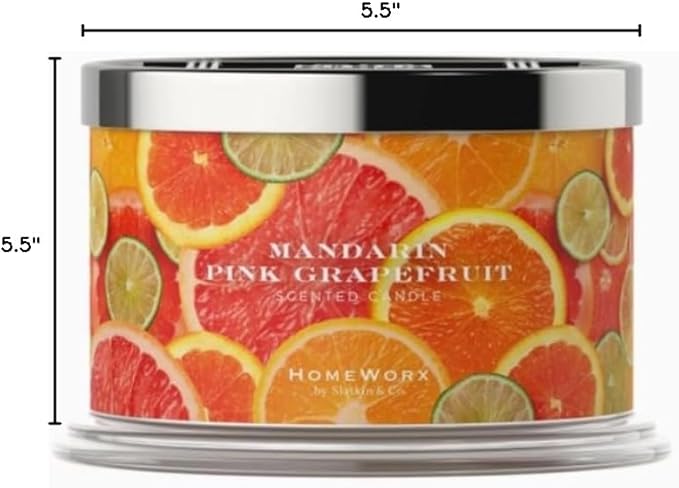 HomeWorx by SLATKIN + CO. Candle- Mandarin Pink Grapefruit, 18 oz. Premium Scented Candle - 30-55 Hours Burn Time