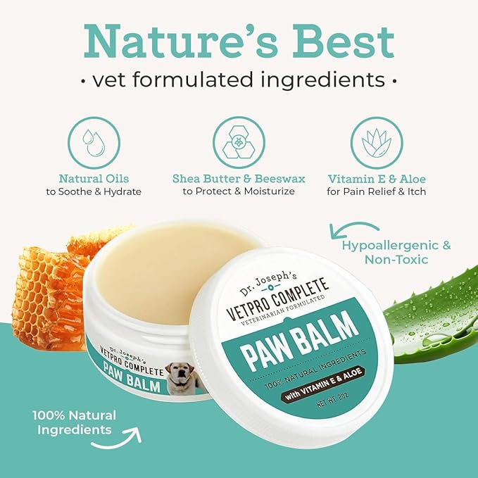 VetPro Complete Paw Balm for Dogs and Cats, 2 Ounces, Natural Protection & Paw Soother for Dry Pads & Noses, Vet Formulated Foot Cream, Vitamin E & Aloe, Protect & Repair