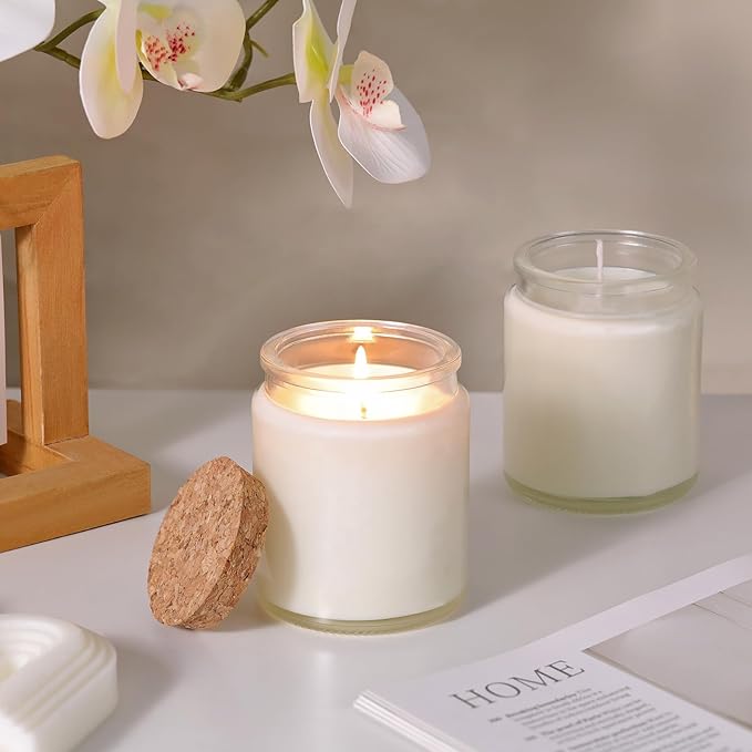 12Pcs Candle Jars for Making Candles, 7.5oz Glass Jars with Wooden Lids and Labels, Candle Containers for DIY, Gifts, Candle Making Supplies, Table Decor