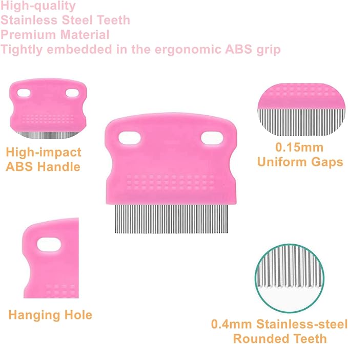 5 Pack Flea Lice Comb,Stainless Steel Dog Cat Grooming Combs with Rounded Teeth,Double Sided Professional Pet Tear Stain Remover,Dematting Tool for Small, Ideal for all pet