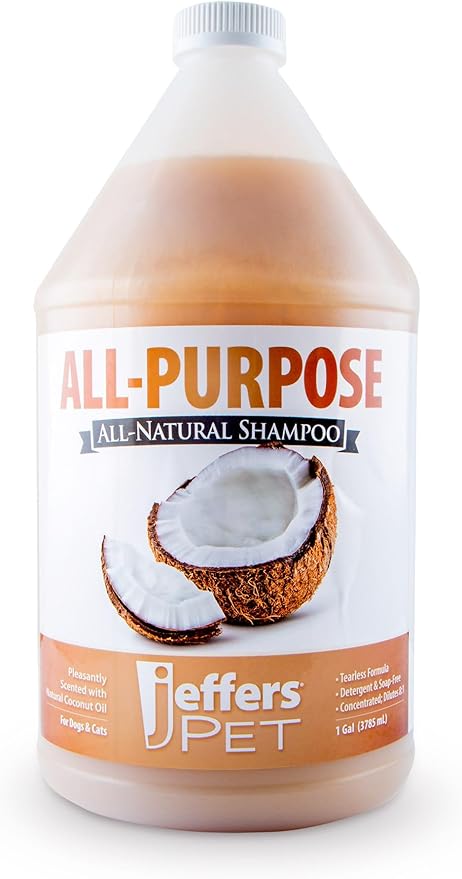 Jeffers Pet All Purpose Coconut Oil Shampoo for Dogs & Cats, 1 Gallon – Tearless, pH Balanced, Soap & Detergent Free Formula – Gentle & Nourishing for Sensitive Skin, Natural, Tearless Formula