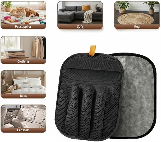 Rainsleep Pet Hair Remover Gloves, Dog Grooming Glove for Shedding, Reusable Deshedding Gloves with Built-in Bath Brush and Flea Comb, for Furniture, Car, Couch, Clothes