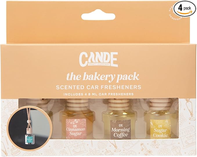 CE Craft Hanging Car Air Freshener – Fragrance Oil Diffuser with Essential Oils – Long-Lasting Aromatherapy Scents for Automobiles – 4 Pack, Bakery