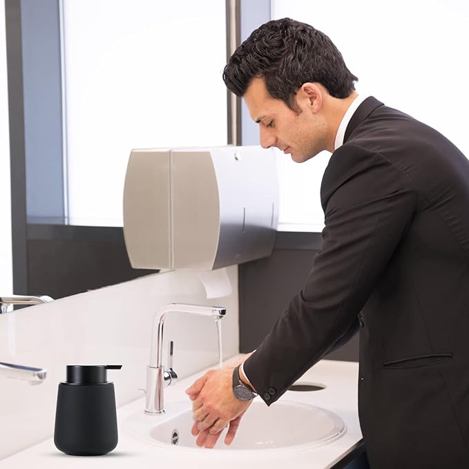 BosilunLife Foam Hand Soap Dispenser - 12 oz Bathroom Lotion Hand Pump Dispenser Black Foaming Hand Soap Dispenser Ceramic Dish Liquid Dispenser for Kitchen Hand Wash Dispenser (Rubber Paint)