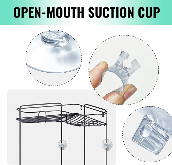 4 Pack Bathroom Shower Caddy Connectors Suction Cups, heavy-duty suction cups Compatible with no drilling Christmas Light suction cups for Fixed Shelf Basket, Bathroom Storage Shelves, Kitchen Racks