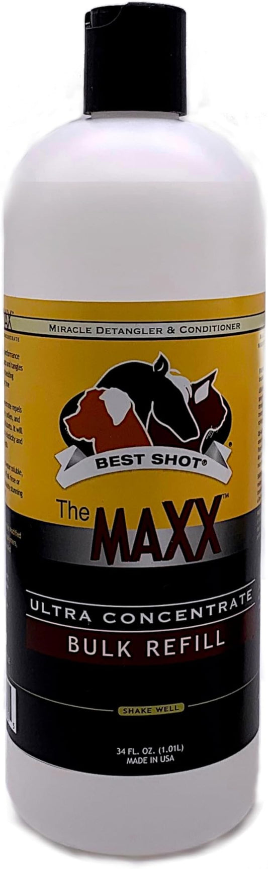 Best Shot The MAXX Ultra Concentrate Miracle Detangler and Conditioner, Moisturizing Conditioner for Pets, Hypoallergenic, 34 Oz.